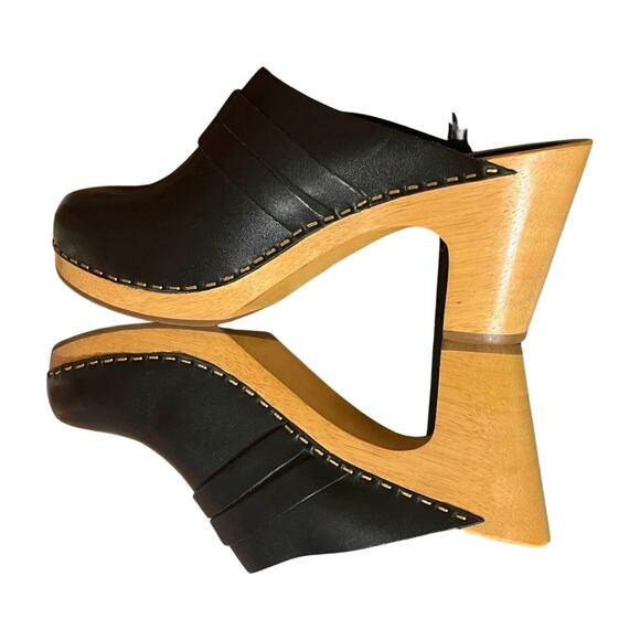 L.L. Bean Leather Wood Clogs Size 7 Chunky Platform Heels Cottagecore Boho Y2K - Picture 8 of 11